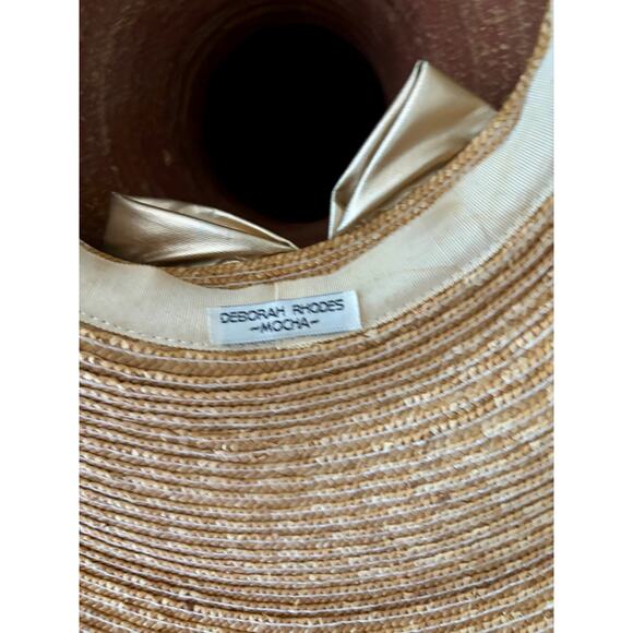 Vintage Deborah Rhodes Mocha Straw Hat Gold Metallic Bow Trim Sun Beach 19\